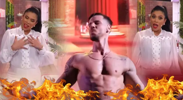 Maricarmen Marín asombrada con los pasos del bailarín en el concierto de Yahaira Plasencia.