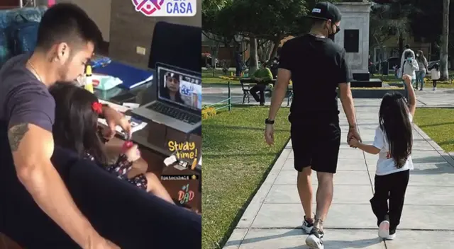 Rodrigo Cuba se muestra atento a las clases remotas de su hija. Rodrigo Cuba se muestra atento a las clases remotas de su hija.