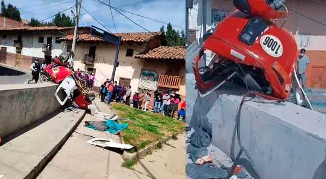 La mototaxi terminó destrozada y de cabeza sobre el muro