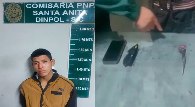 El detenido y el arma punzo cortante que usaba para amenazar