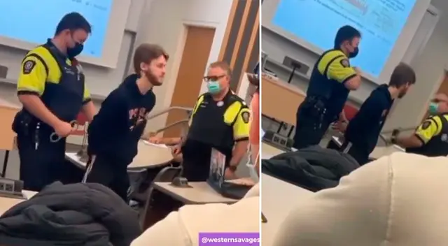 El joven fue escoltado por dos oficiales.