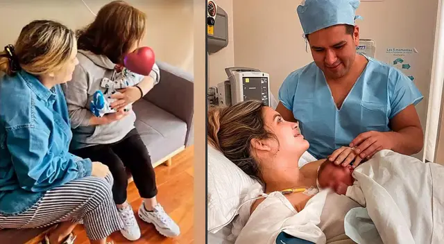 Deyvis Orosco se emociona al ver a su hijo al lado de su mamá.