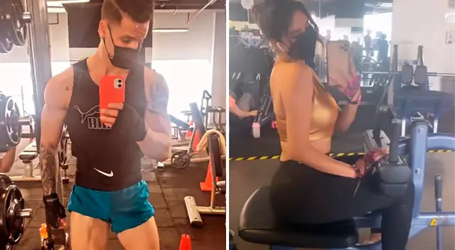 Melissa Paredes y bailarín juntos en gimnasio. Melissa Paredes y bailarín juntos en gimnasio.