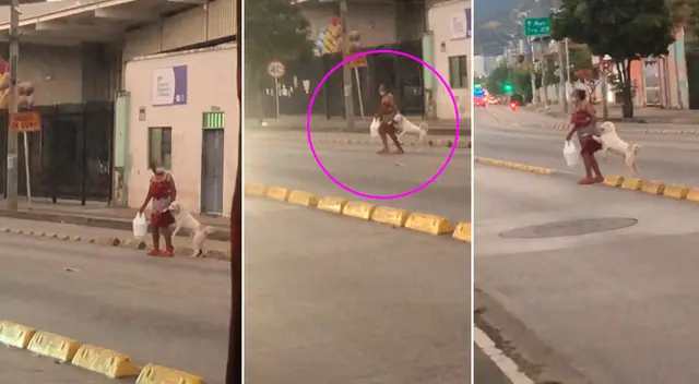 El perrito y su dueña llegaron a salvo al otro lado de la vía. El perrito y su dueña llegaron a salvo al otro lado de la vía.
