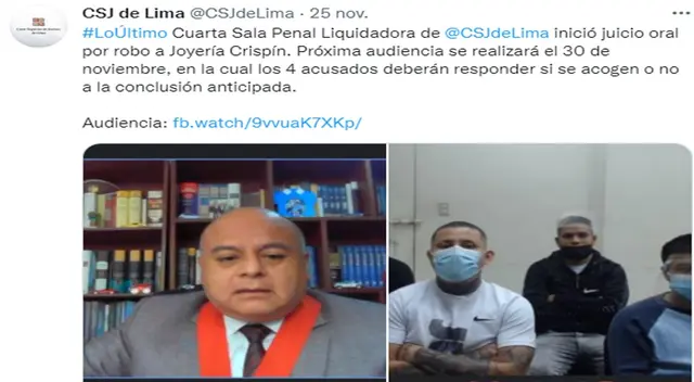 Cuarta Sala inició el juicio oral contra la banda de asaltantes de la joyería Crispín Cuarta Sala inició el juicio oral contra la banda de asaltantes de la joyería Crispín