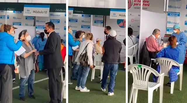 La señora se molestó mucho con el canciller que se adelantó en la cola para recibir su dosis contra la COVID-19.
