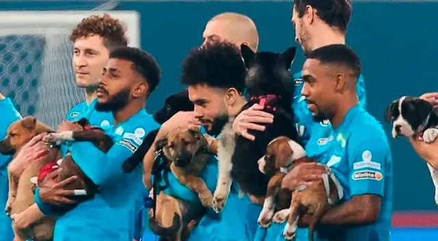 Los jugadores salieron a la cancha con un perrito para fomentar la adopción y no la compra de animales. Los jugadores salieron a la cancha con un perrito para fomentar la adopción y no la compra de animales.