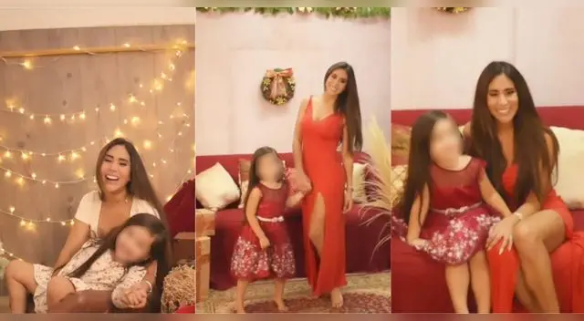 Melissa Paredes en sesión de fotos de Navidad con su hija.
