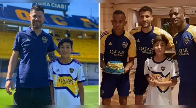 Probaron sus delicias. Niño que vende pasteles para su cirugía fue recibido por el plantel de Boca Juniors.
