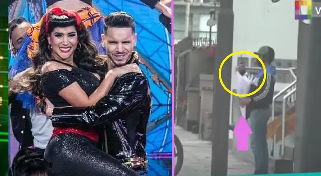 Melissa Paredes es sorprendida con ramo de rosas.