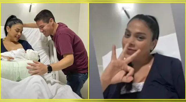 Maricarmen Marín, Sebastián Martins, y la pequeña Micaela se van a su casa.