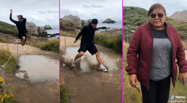 La mujer terminó con el rostro cubierto de lodo.