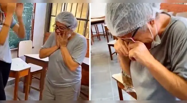 El grupo de alumnas del colegio siente un profundo afecto por la mujer que trabaja todos los días en el lugar.