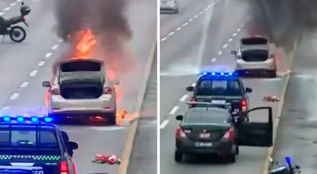 Auto se incendió en plena Vía Expresa, en San Isidro. Auto se incendió en plena Vía Expresa, en San Isidro.
