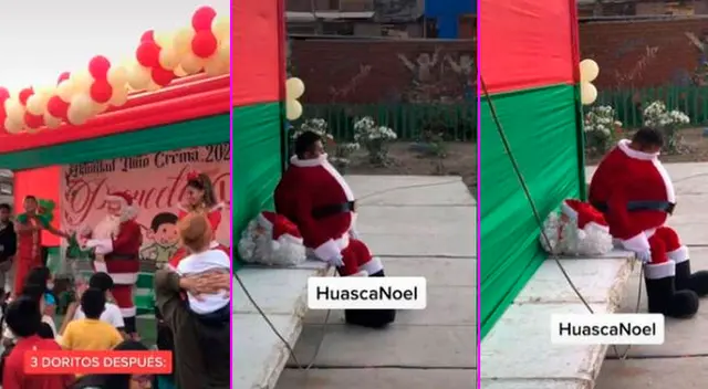 El hombre disfrazado de Papá Noel hizo lo posible por mantenerse despierto.