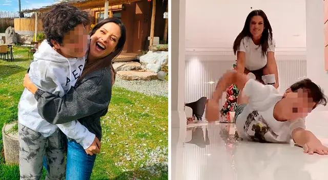 María Pía Copela divierte con TikTok junto a su hijo.