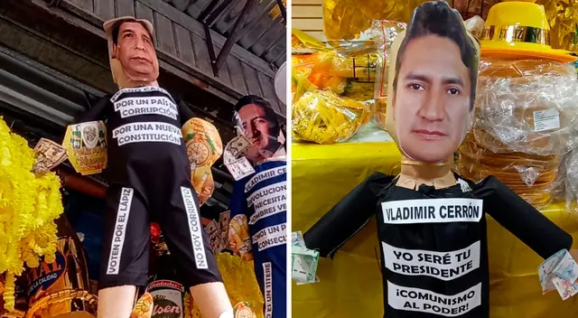 Muñecos de Pedro Castillo y Vladimir Cerrón se venden en el Centro de Lima. Muñecos de Pedro Castillo y Vladimir Cerrón se venden en el Centro de Lima.