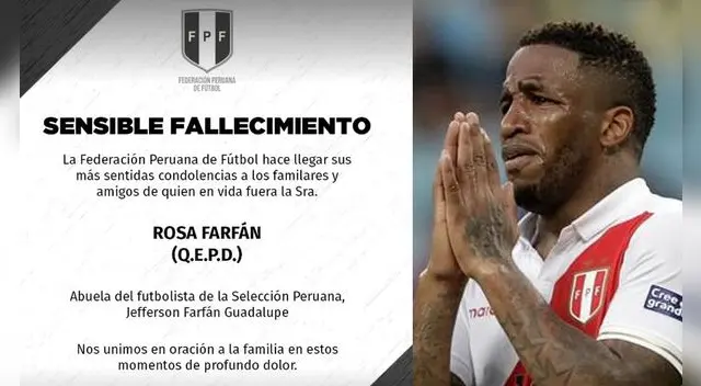 Jefferson Farfán perdió a su abuela Rosa a pocos días de Año Nuevo. Jefferson Farfán perdió a su abuela Rosa a pocos días de Año Nuevo.