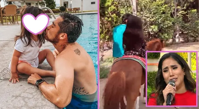 Rodrigo Cuba enseña a pasear en caballo a su pequeña hija.