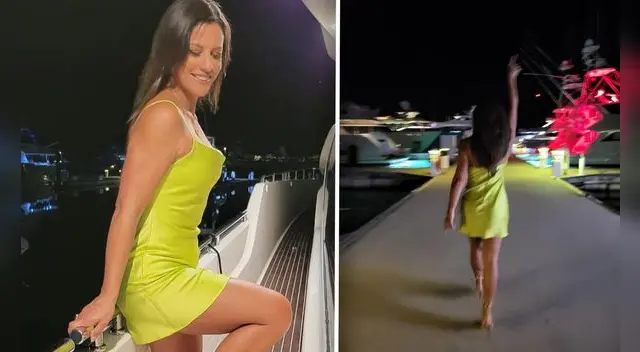 María Pía Copello usó un vestido corto tipo coctel en tono amarillo y unos zapatos de taco aguja en color dorado.
