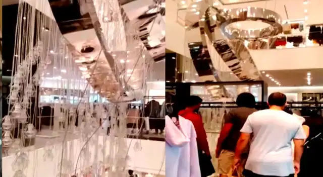 Candelabro se desprende y pone en peligro a los compradores en el Jockey Plaza