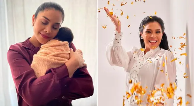 Maricarmen Marín feliz junto a su primera bebé.