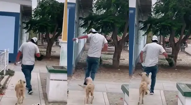 Peculiar escena del joven y el perro se hizo viral en las redes sociales.