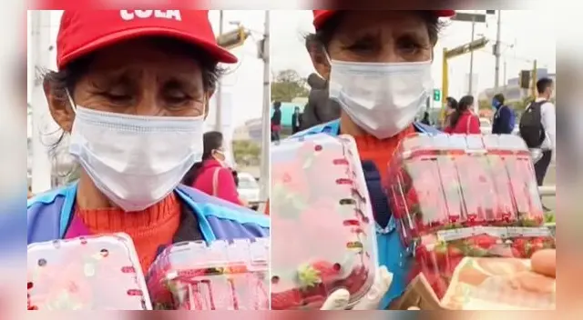 La vendedora de frutas se emocionó al recibir una sorpresa por parte de un joven en la calle. La vendedora de frutas se emocionó al recibir una sorpresa por parte de un joven en la calle.