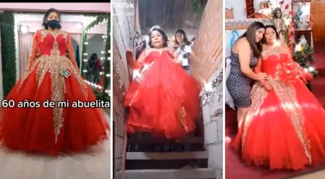 La adulta mayor festejó con sus hijos y nietos e invitados sus quince años.