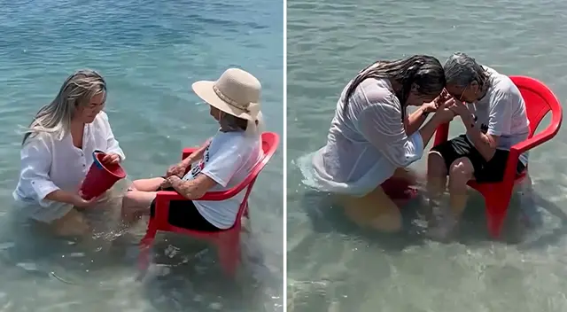 El primer baño de doña Teresa en el mar no pudo ser más emotivo. El primer baño de doña Teresa en el mar no pudo ser más emotivo.