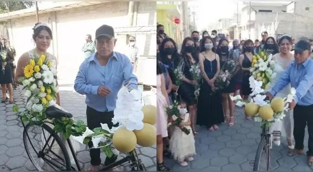 Juan Carlos Cacho adornó su bicicleta con flores y trasladó a su hija Cristina vestida de blanco a la iglesia.