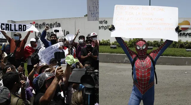 Vecino se disfraza de Spiderman y se moviliza en reclamo a Repsol. Vecino se disfraza de Spiderman y se moviliza en reclamo a Repsol.