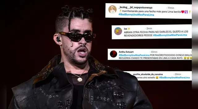 Los internautas expusieron sus sentimientos para que Bad Bunny les haga caso y abra una fecha más. Foto: Composición AFP/Captura Twitter
