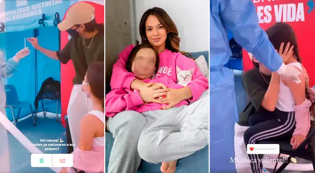 Jazmín Pinedo feliz por la primera dosis que recibió su hija.