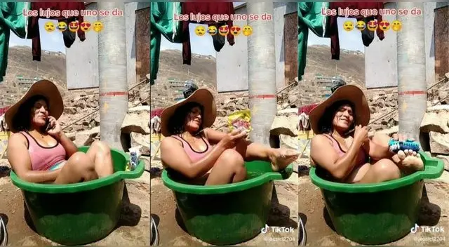 Usuarios en redes sociales no dudaron en bromearle sobre la tina de plástico de la muchacha. Usuarios en redes sociales no dudaron en bromearle sobre la tina de plástico de la muchacha.