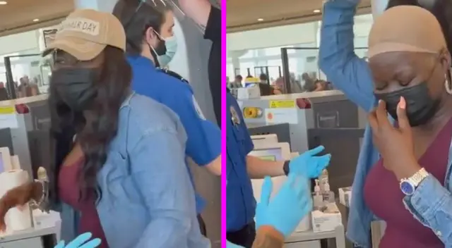 La mujer se quedó sin cabello en medio del aeropuerto.