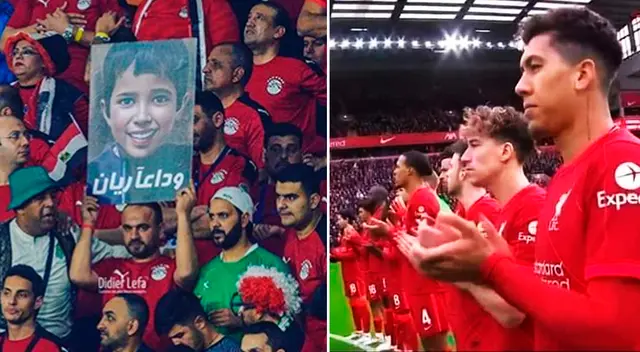 Dcha. Hinchas durante el partido Egipto vs. Senegal. Izq. Futbolistas del Liverpool antes del duelo contra el Cardiff.