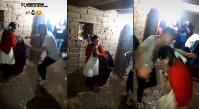 Jóvenes celebran bailando huayno mientras se tiran cerveza al cuerpo en plena reunión familiar