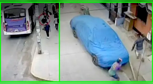 Preciso instante donde ladrón logra escapar de un golpe con un palo por parte de un vecino de Villa el Salvador.