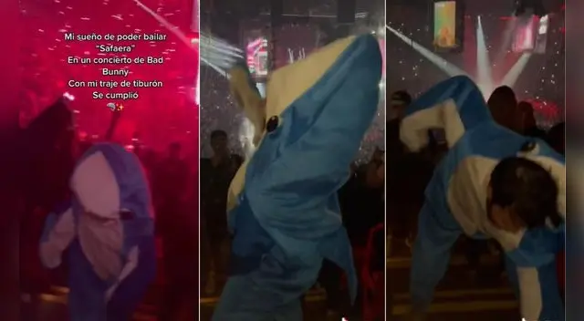 El clip del hombre disfrazado de tiburón en el concierto de Bad Bunny, obtuvo más de 5.1 millones de reproducciones. Foto: captura de TikTok El clip del hombre disfrazado de tiburón en el concierto de Bad Bunny, obtuvo más de 5.1 millones de reproducciones. Foto: captura de TikTok