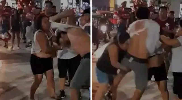 Hombre fue infiel y su esposa decidió golpearlo en la calle.