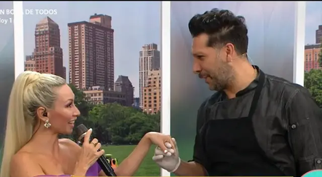 Belén Estévez en coqueteos con chef de América Hoy. Belén Estévez en coqueteos con chef de América Hoy.