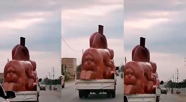 Huaco erótico fue trasladado en camioneta y genera reacciones en las redes sociales