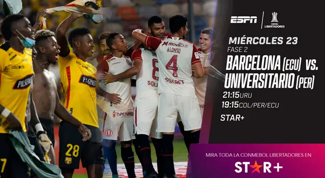 Universitario de Deportes visita a Barcelona SC por la Fase 2 de Copa Libertadores. Universitario de Deportes visita a Barcelona SC por la Fase 2 de Copa Libertadores.