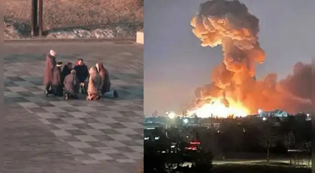 Ucranianos se tiran al suelo y rezan a Dios tras ataque ruso.