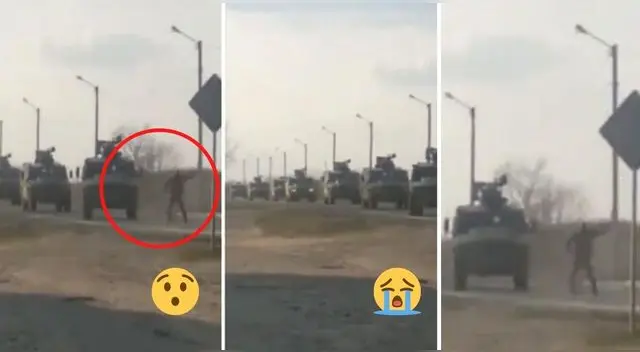 Ciudadano ucraniano intentó detener el avance tropas rusas que se dirigían hacia la capital. Ciudadano ucraniano intentó detener el avance tropas rusas que se dirigían hacia la capital.