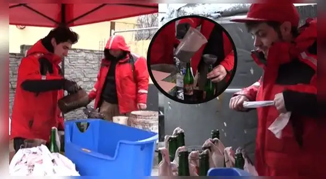El personal de la cervecería mostró cómo realizan los cócteles molotov.