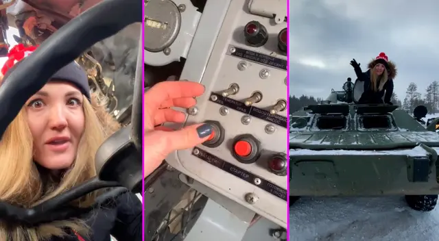 La joven rusa demostró lo fácil que es conducir un tanque.