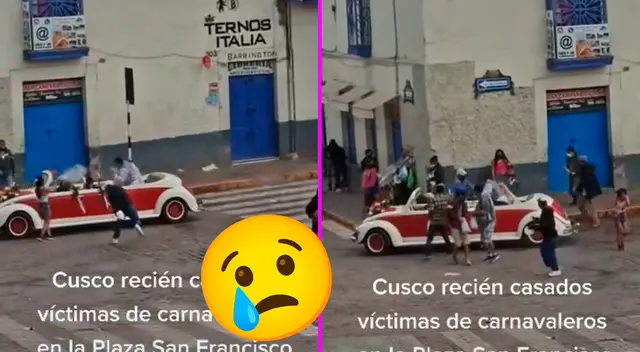 La pareja acabó con los trajes completamente destruidos por la pintura y el talco.