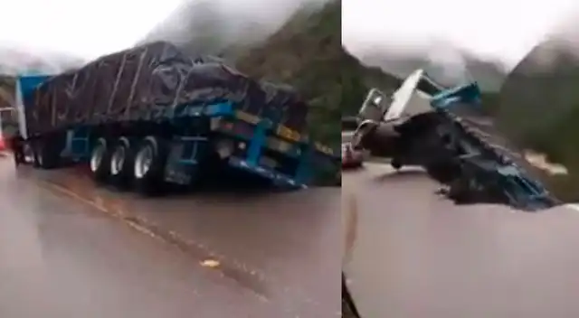 Tráiler cae al abismo tras fuertes lluvias en la zona